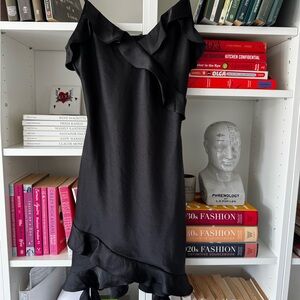 Aritzia Black Asymmetrical Flutter Sleeve Cocktail Dress